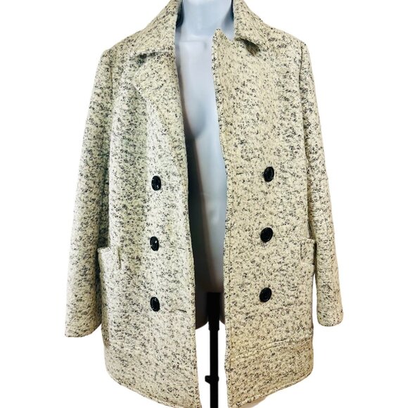 Forever 21 White & Black Flecked Pea Coat - Size M - Worn Once - Picture 3 of 11